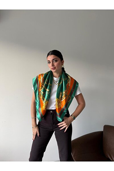 Bade Butik Φουλάρι με πράσινο πορτοκαλί σχέδιο