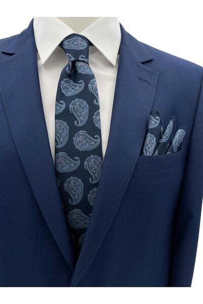Brianze 7 см темно-синій шарф з візерунком, краватка та хустинка в комплекті