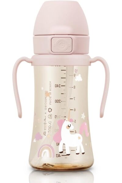 GROSMIMI Flip Top Spill-Proof Sippy Cup with Stage 2 Straw, PPSU, BPA Free, 10 oz (Unicorn)