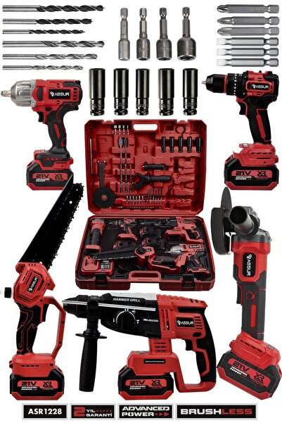 ASSUR 21V 5'li Set Kırıcı Delici Hilti - Taşlama - Testere - Akülü Vidalama - Somun Sıkma Sökme