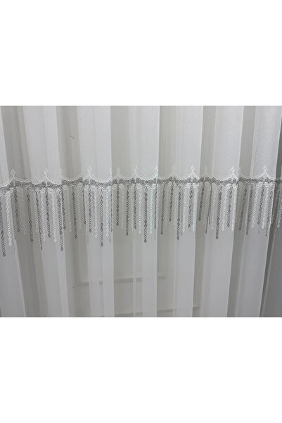 NİVEMESHOME 2571 V -105 Rei̇na Silver 1/2.5 Pleated Bamboo Tulle Curtain