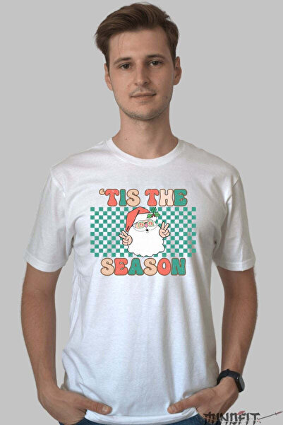 GILDAN Christmas T-shirt Tis The Season With Stylized Santa Claus For Men