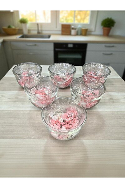 İnterlife 6-Piece Double-Walled Artificial Flower Turkish Delight Bowl, Confectionery, Coffee Side Serving, Small Glass Bowl, 7 cm