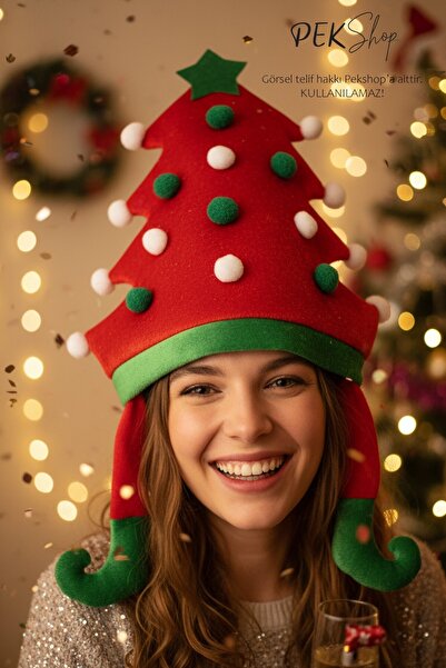 PEKSHOP Yılbaşı Parti Şapkası Dev Yılbaşı Ağacı Şeklinde Yılbaşı Şapkası