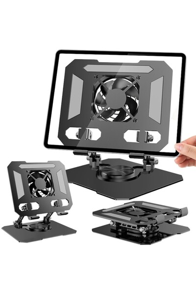 AB HOMES Multifunctional Laptop & Tablet Stand with Cooling Fan, Adjustable, 360° Rotation, Black