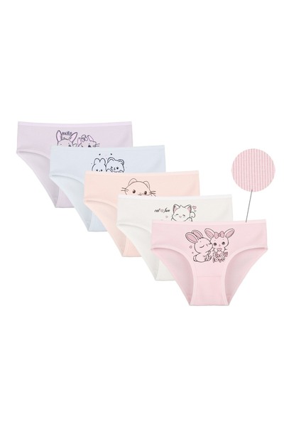 Donella Pachet de 5 chiloți din bumbac material elastic tricotaj cu striații pentru fete 4132PB1