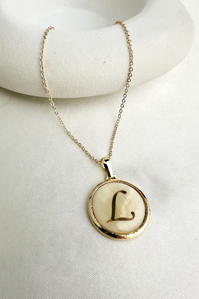 Modex Gold Yellow White Letter L Necklace (40+5cm Letter:2Cm)