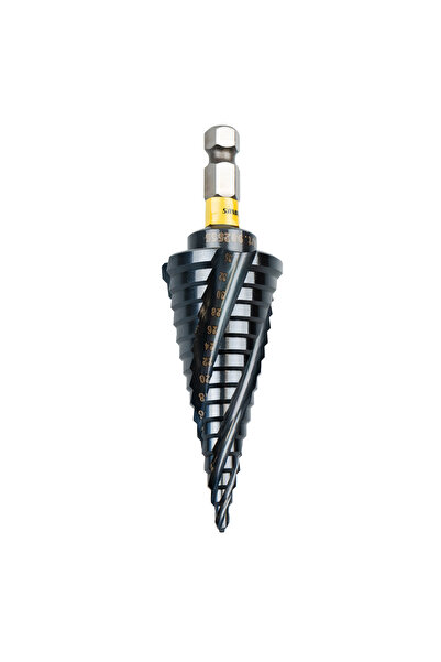 kronus 902555 Burghiu in trepte HSS M35 Co 5% cu 4 canale elicoidale, cu coada hexagonala, acoperire TiAN