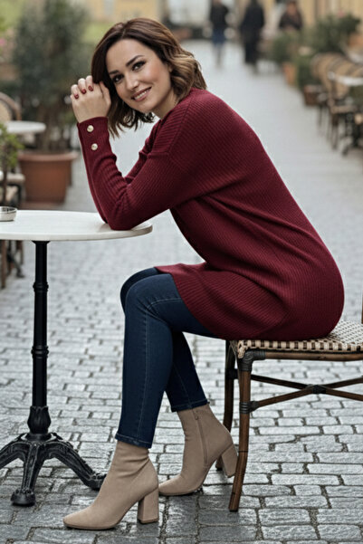benguen Knitted Sweater with Buttoned Sleeves R4474 Burgundy