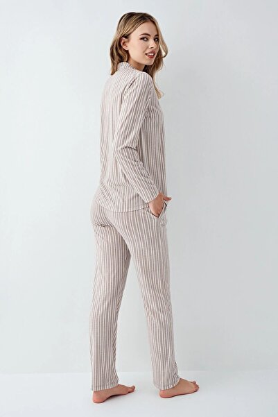 Arnetta Women's Striped Cotton Front Buttoned Pajama Set