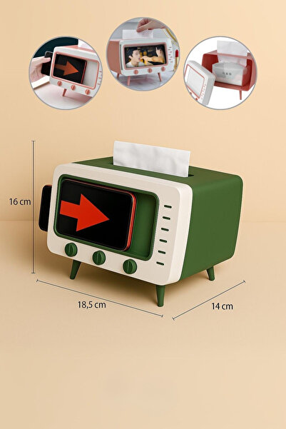 HB LİFE Retro Tasarımlı Telefon Tutucu ve Peçetelik TV Görünümlü Modern Peçet...