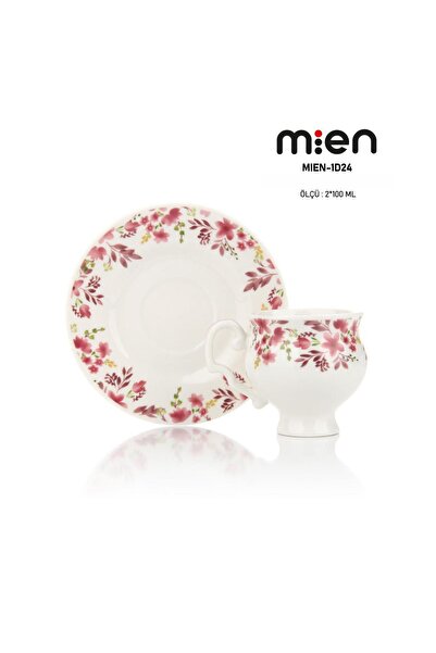 MİEN 100 ml Çiçekli 2’li Porselen Fincan Takımı