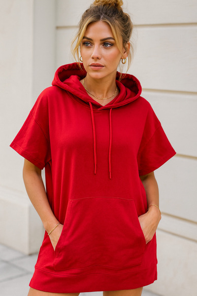 Rich Women's Kangaroo Pocket Oversized Long Sweatshirt Dress