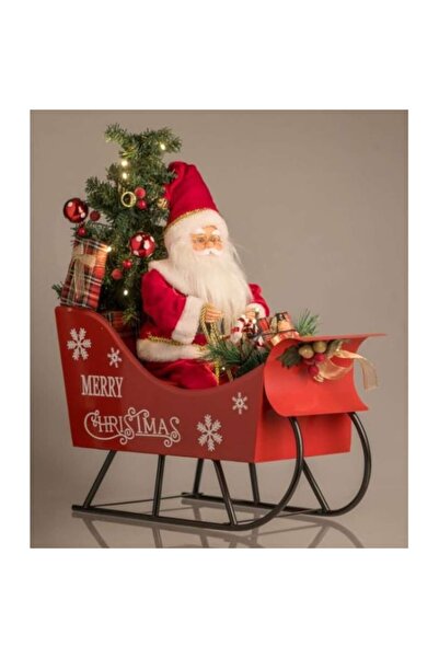 AB HOMES Decorative Figurine - Santa Sleigh with LED Lights and Music, Red, 45 cm