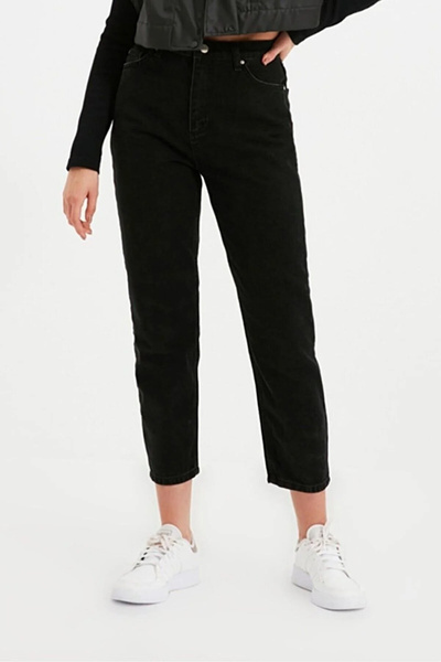 mooishan بنطلون جينز موم من القطن ذو خصر عالٍ وأزرار قصة ضيقة - جينز موم جديد...