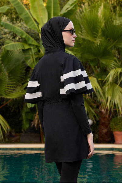 BE BLUE Black Striped Detailled Tight Swimsuit Ji̇le