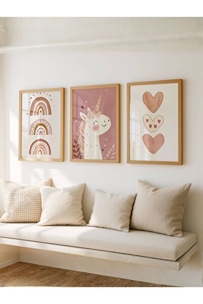 fuart.co Unicorn, Kalpler ve Gökkuşağı 3lü Dijital Baskı Poster (Çerçevesiz)