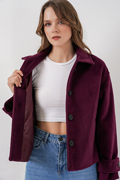 Bigdart Women's Pocketed Double-Breasted Long Sleeve Short Cashmere Jacket 0724 - Plum