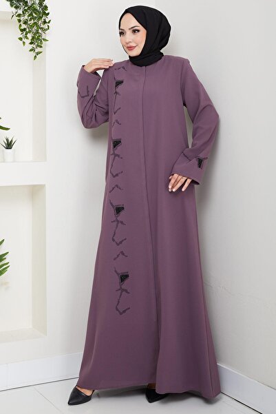 hafsamina Hidden Patlı Taşlı Ferace Dusty Rose Hm2851