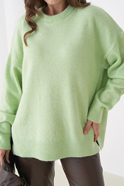 Park Karon Women's Crew Neck Slit Oversized Knitwear Sweater