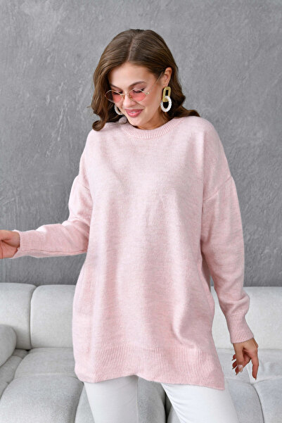 Park Karon Women's Crew Neck Slit Oversized Knitwear Sweater