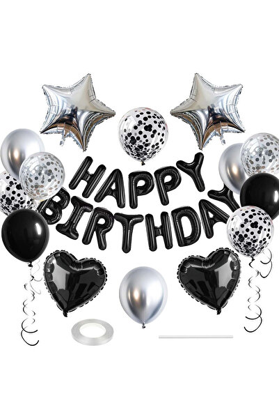 BALON DİYARI 25-Piece Birthday Set Giant Size Compatible with Air and Helium Happy Birthday Pump Included