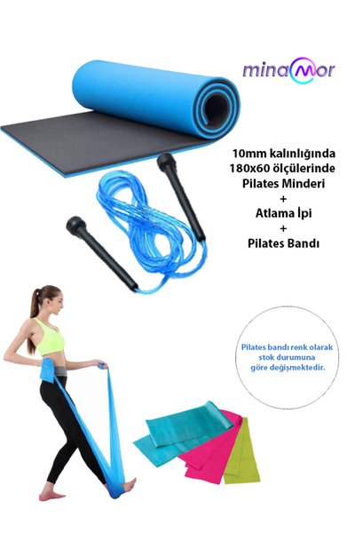 Minamor 10mm 180x60 Mavi Renk Pilates Minder, - Atlama İpi - Pilates Bandı