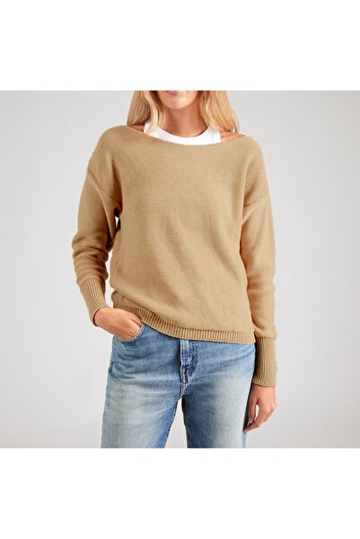 Pampino Women's Boat Neck Beige Color Knitwear Sweater