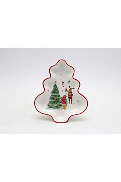 regency Regency fir-shaped platter, Christmas reindeer and fir pattern, White/Multicolor