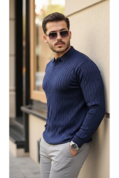 Kokosh moda Men's Hair Knit Pattern Long Sleeve Polo Neck Winter Knitwear Sweater, Comfortable and Flexible Design