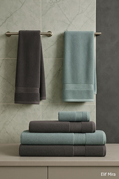 Elif Mira 6 Piece Bath Towel Set 100% Cotton 70X140 cm Serenio