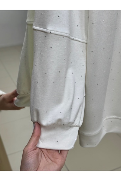 MİHRA STORE Alara Full Stone Oversized Tunic-Na829 Ecru