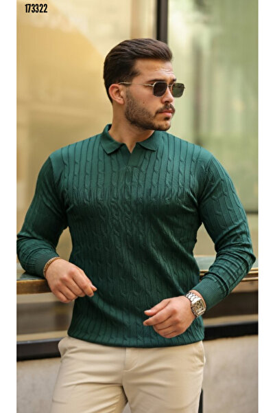 moda wanilia Men's Knitted Pattern Long Sleeve Knitwear Polo Neck Sweater