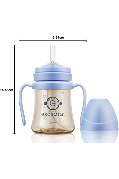 GROSMIMI Spill Proof Magic Sippy Cup with Straw, PPSU, BPA Free, 6 oz - Sky Blue