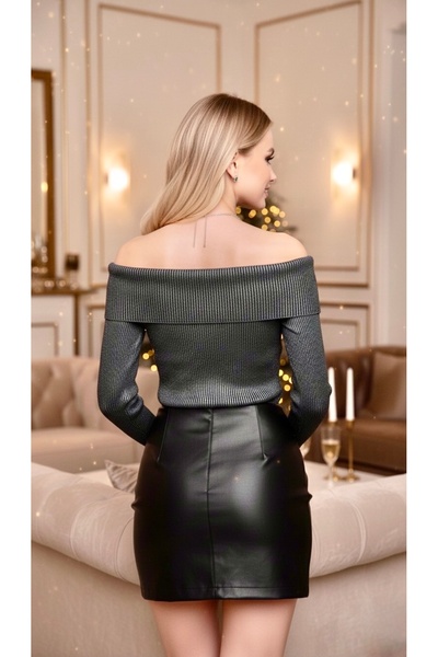 bohostyle Elegant Bardot Foil Knitted Blouse, Ideal for Occasions