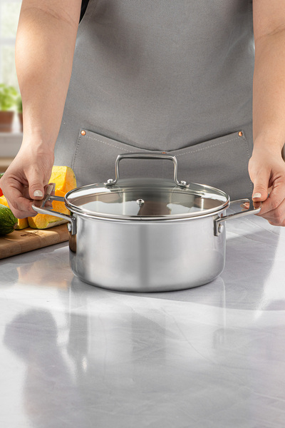 Emsan Pro Tri Ply Deep Pot Steel 24 cm