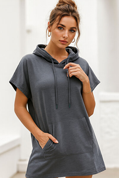 Rich Women's Kangaroo Pocket Oversized Long Sweatshirt Dress