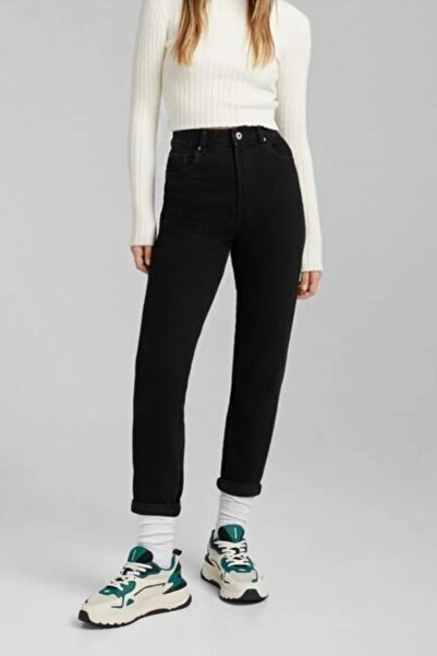 kleshus بنطلون جينز موم من القطن ذو خصر عالٍ وأزرار قصة ضيقة - جينز موم جديد Hsn