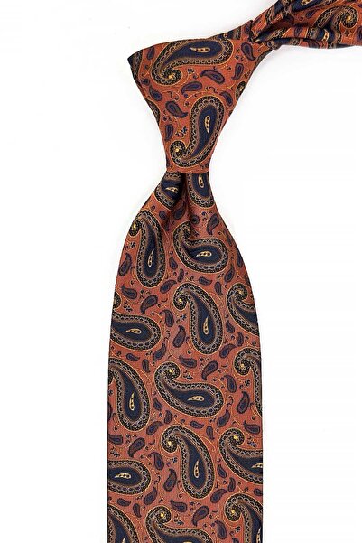 Kravatkolik Classic Tie with Orange Shawl Pattern Handkerchief Kk13299