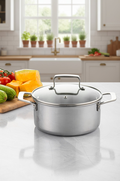 Emsan Pro Tri Ply Deep Pot Steel 24 cm