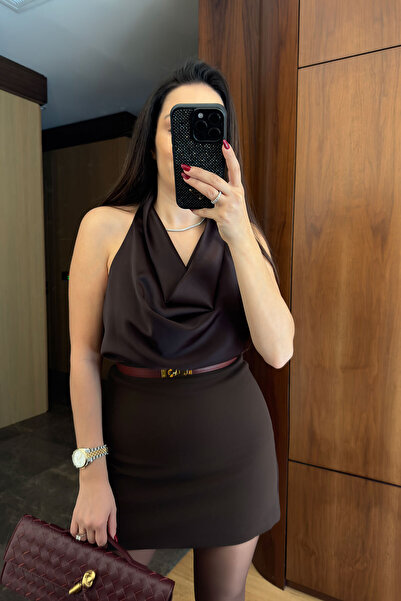 MAGARDE Μπλούζα Degaje Yaka Premium Σατέν - ΚΑΦΕ