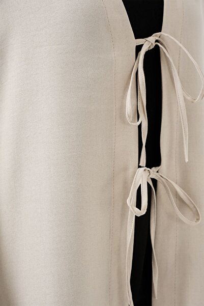 Hiccup Bdart Linen Blend Long Sleeve Front Lace-Up Kimono