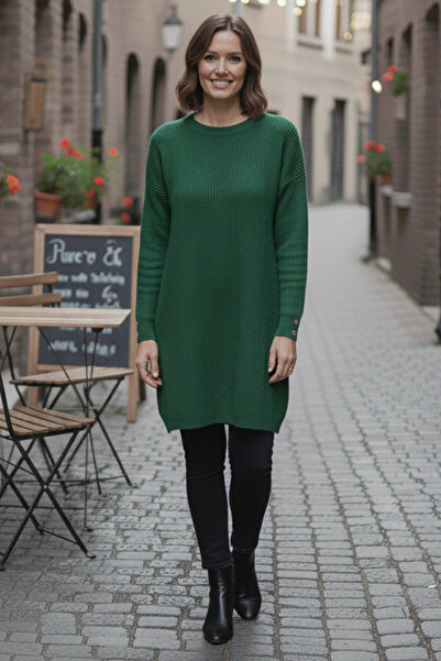 benguen Sleeve Buttoned Knitwear Sweater R4474 Emerald Green