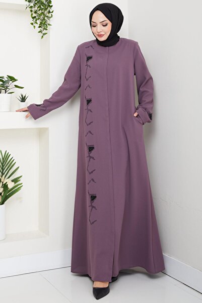 hafsamina Hidden Patlı Taşlı Ferace Dusty Rose Hm2851