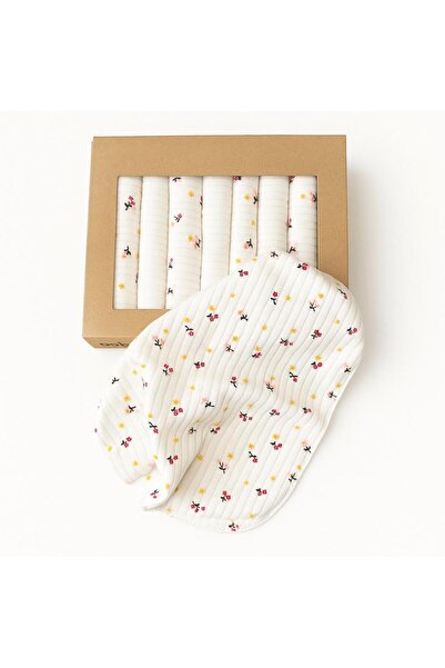 BYS BABY FASHION 100% Cotton Tiny Floral Patterned Set of 7 Baby Girl Organic Mouth Wipes / Newborn Baby Girl Boy