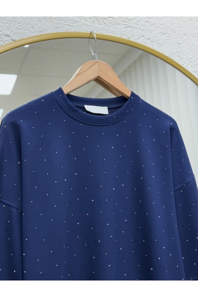 MİHRA STORE Alara Full Stone Oversized Tunic-Na829 Navy Blue