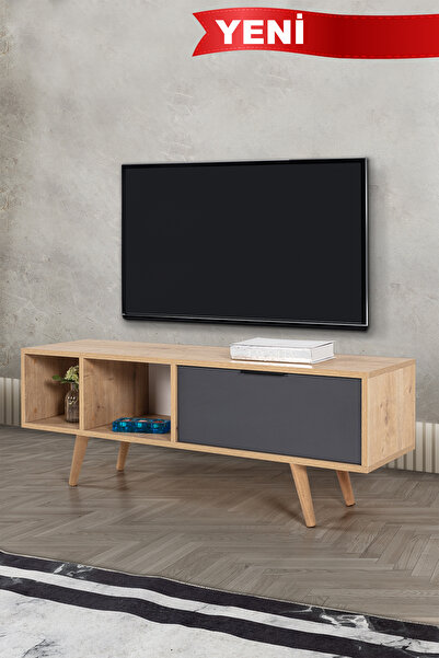 Evmo Home 3341 Venüs 130 Cm ( AHŞAP AYAKLI , METAL KULPLU ) TV Ünitesi , Safi...