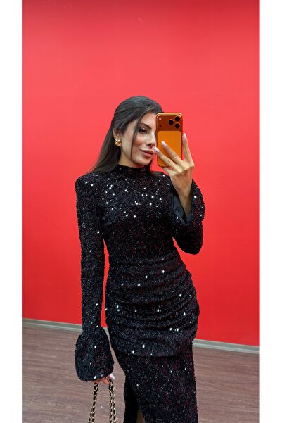 LOISY Women's Sequined Sparkling Slit Maxi Dress