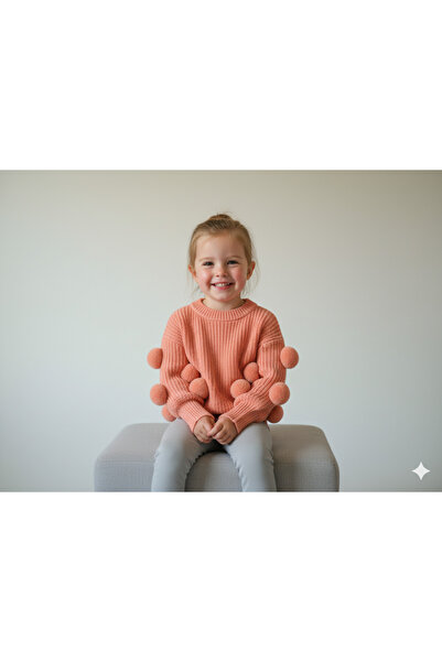 Nimini Kids سترة جديدة للفتيات والأطفال بياقة دائرية وأكمام مزينة بالبومبون (2-8 سنوات)