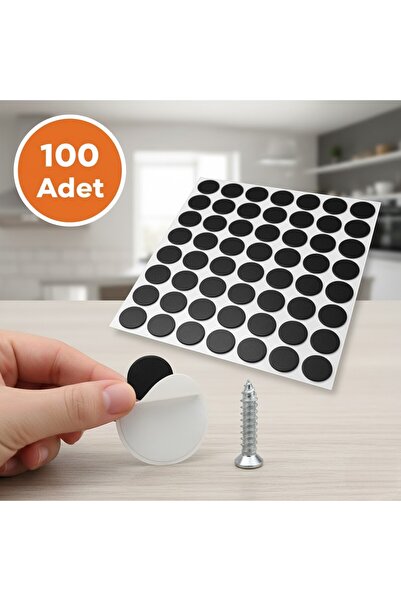 MH MiniHediye Yapışkanlı Yapıştırma Vida Tapası (SİYAH) Tıpası Beyaz Vida Kapatıcı Kapağı (100 Adet)